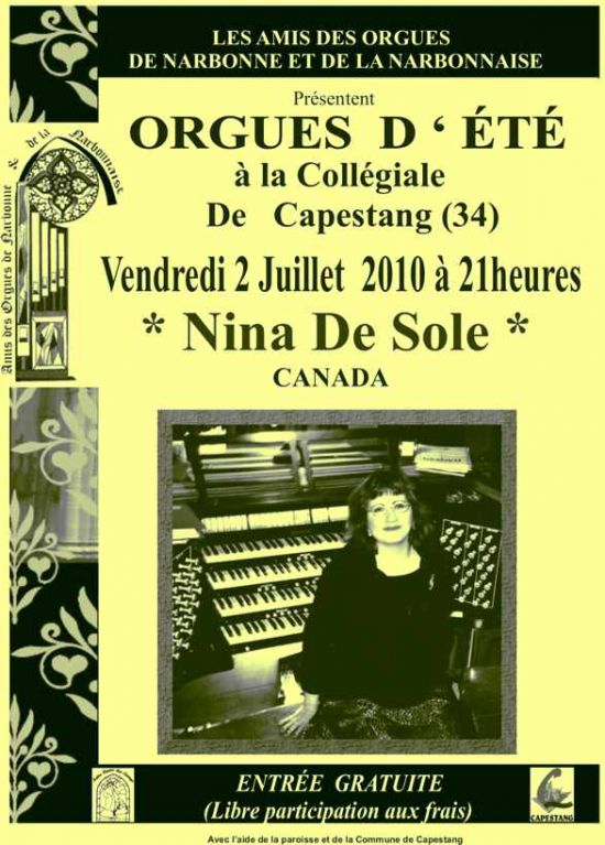 Concert d'Orgue par Nina De Sole à Capestang Concert du 2 juillet 2010
